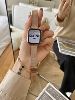 新款小蠻腰 蘋果錶帶 Apple Watch 4 3 2 1 細網經典扣錶帶 iwatchSE 6/5替換帶 不鏽鋼錶帶