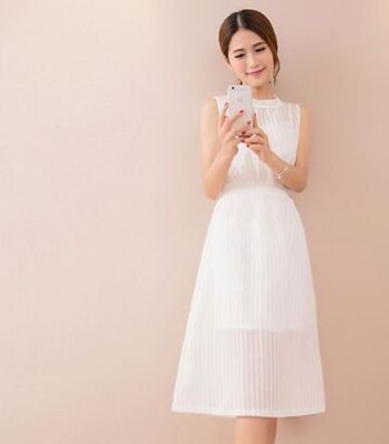 韓版連衣裙歐根紗兩件套連衣裙(白色) J-11958