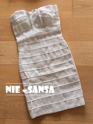 【Nie Sansa】(預購) 超美銀色繃帶連身包臀款/性感小禮服/銀色晚宴服/繃帶裙/銀色洋裝/連身洋裝/修身洋裝