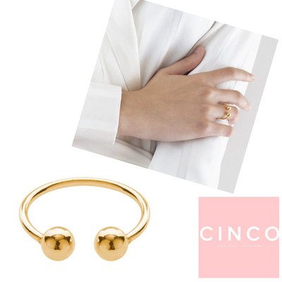 CINCO 葡萄牙精品 HIT RING 925純銀鑲24K金戒指 雙圓球C型戒指 可調式