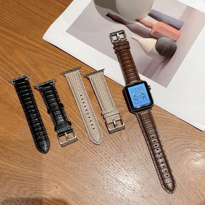 適用於Apple Watch 3/4/5/6/SE/7 蘋果手錶帶 鱷魚紋錶帶 皮質錶帶 替換錶帶