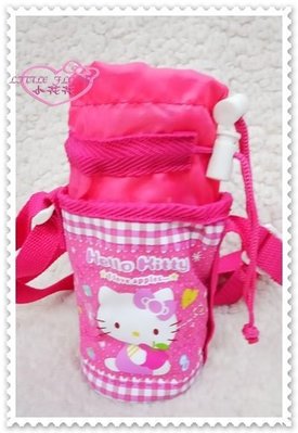 ♥小花花日本精品♥ Hello Kitty 側坐抱蘋果防水保冰保溫水壺袋可提出清