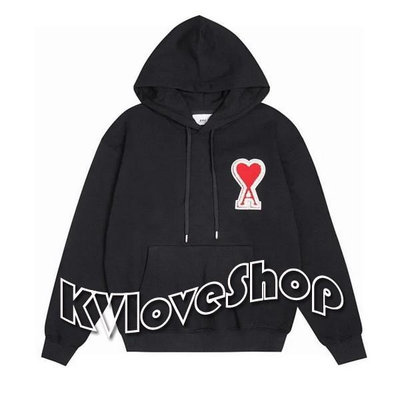 KVLOVE SHOP-Q〥歐單 時尚愛心A字母貼布九色男女穿連帽長袖毛圈棉T 9色〥特價