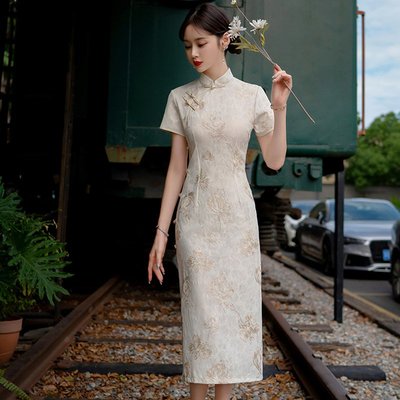 快速到貨 夏季新款中國風女裝中式復古立領盤扣改良日常少女旗袍長裙子