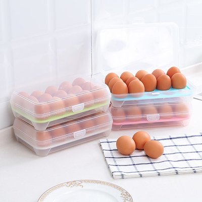 ☜shop go☞ 冰箱 保鮮盒 便攜 防碰 廚房 塑料 雞蛋盒 蛋托 居家用品 帶蓋 15格雞蛋收納盒【Z117】