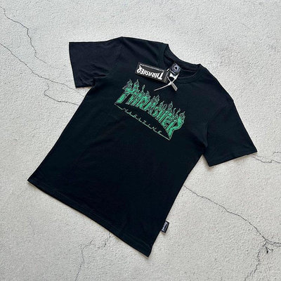 一帆百貨鋪Thrasher 火焰黑色節日限定綠火Logo印花短袖T恤 克精
