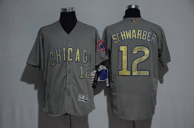 Cubs棒球服MLB小熊隊球衣12號SCHWARBER灰白色金字總冠軍標開衫