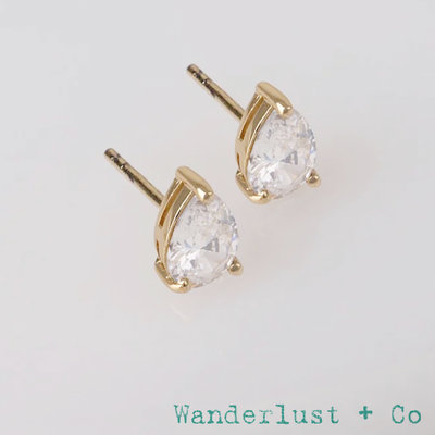 Wanderlust+Co 澳洲品牌 梨形切割水滴鑽耳環 5A頂級鋯石單鑽耳環 Teardrop