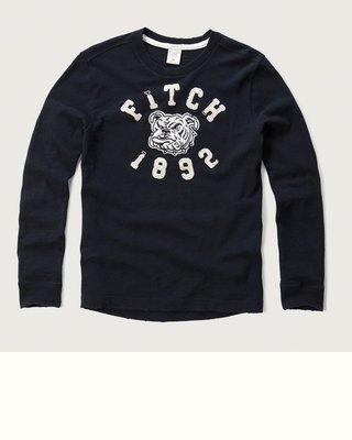 【A & F】APPLIQUE GRAPHIC LONG SLEEVE TEE貼布款 鬥牛犬---現貨S