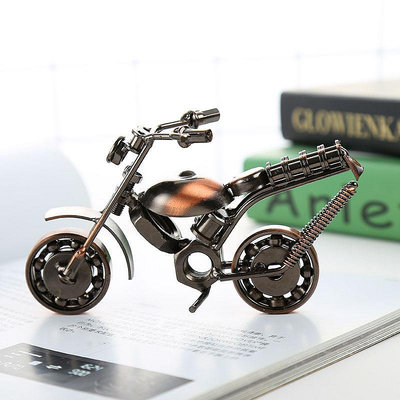 現貨創意擺件zakka雜貨鐵藝擺件工藝品鐵皮車哈雷摩托車模型A5 創意學生禮品