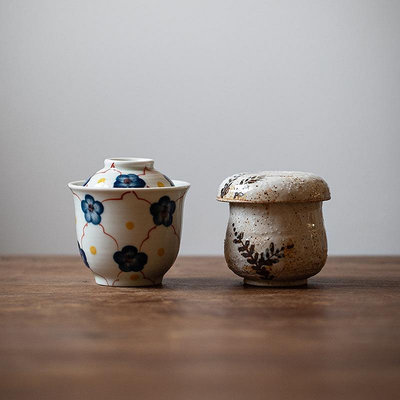 椒房 日本進口美濃燒復古蓋碗日式家用粗陶蒸蛋燉盅甜品碗陶瓷帶蓋茶具 gy