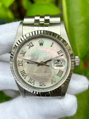 勞力士 ROLEX 型號16234 動力來源3135 珍珠黑母貝寶石面盤 錶徑36mm 台灣AD 1991年