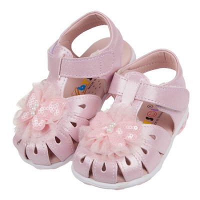 童鞋(13.5~17公分)蕾絲蝴蝶粉色真皮寶寶涼鞋K1B055G