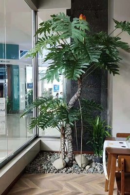 【熱賣精選】仿真植物裝飾大型綠植盆景龜背竹喜林芋室內餐廳咖啡廳北歐風盆栽