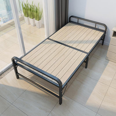 折疊床單雙人家用木板簡易鐵架硬板出租用房板式經濟型板床--原久美子