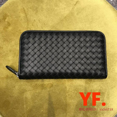 【雅妃二手】Bottega Veneta 黑色 bv 編織 羊皮 ㄇ字拉鍊 8卡 長夾 皮夾 手拿包 114076