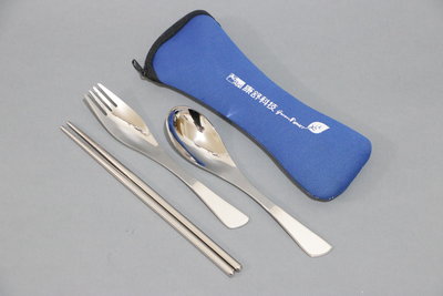 AcBel 康舒科技 環保餐具組 (湯匙 叉子 筷子 拉鍊袋) 藍色款 環保筷