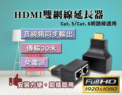 HDMI訊號延長器 延伸器 傳輸30米 免電源 雙網路線延長器 雙網RJ45 放大器 一組兩入 攝影機 監視器 三泰利
