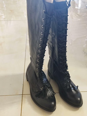 [牛皮]全新外單復古高筒馬丁靴騎士靴系帶女靴
