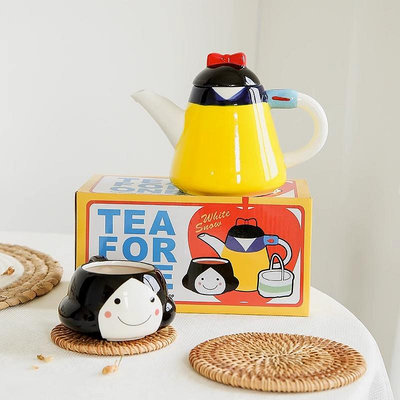 日式創意手繪卡通網紅白雪公主茶壺水壺茶漏組合陶瓷可愛茶具套裝
