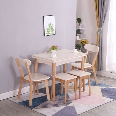 北歐折疊餐桌家用小戶型可伸縮飯桌椅組合長方形多功能旋轉飯桌子~特價