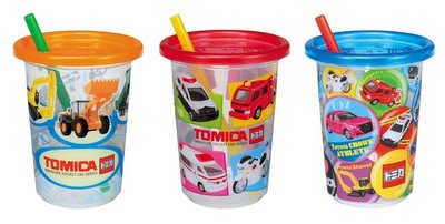 ♡fens house♡日本進口 tomica 挖土機 警車 消防車 塑膠杯 水杯 3入一組 附 吸管 蓋子