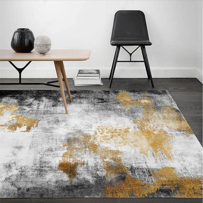跨境時尚現代簡約抽象黑灰金色水墨廚房客廳臥室床邊地毯地墊