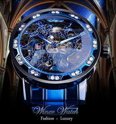 一件t-winner鏤空帶手錶男士手動機械錶休閒鋼帶機械男表B20