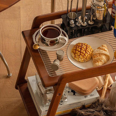 中復古實木邊角茶幾小推車置物桌床頭柜收納可移動餐客廳臥室北歐
