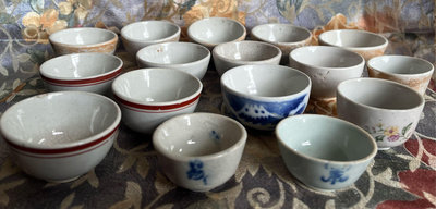 早期富士山茶杯 紅線圈茶杯 壽字茶杯 收藏 擺飾 4F
