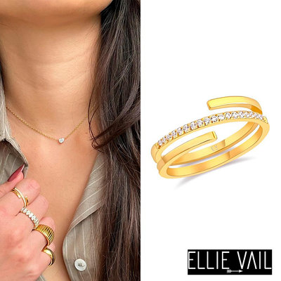 ELLIE VAIL 邁阿密防水珠寶 金色細緻鑲鑽戒指 三層螺旋設計 Giselle Dainty Spiral