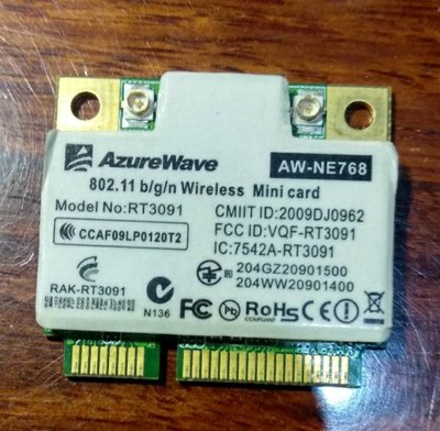 二手筆電無線網卡 AzureWave RT3091 802.11bgn無線網卡+BT 短板 PCIE