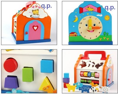 木製玩具 小孩兒童益智遊戲 木質時鐘手提箱 木盒子 動物形狀積木組 數字翻板珠算數學 繽紛色彩木屋 多寶盒房子 房屋模型