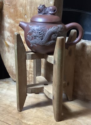 【黑狗兄】早期紡紗木軸 木架 茶壺座架 置物架 BE03