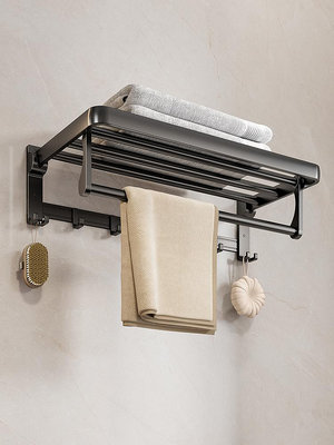衛生間毛巾架壁掛式收納衛浴置物架子太空鋁免打孔五金掛件浴巾架