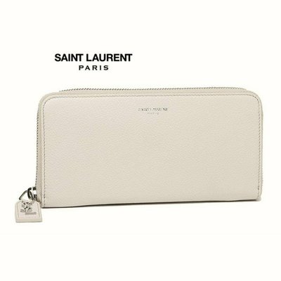 Saint Laurent Paris ( 米白色×銀色 )  立體金屬YSL拉鍊 真皮長夾 皮夾 錢包｜100%全新正品