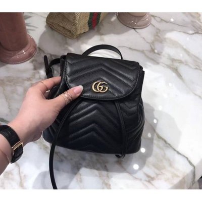 Gucci 528129 GG Marmont backpack 迷你後背包 L V 同款小書包 黑色 有現貨