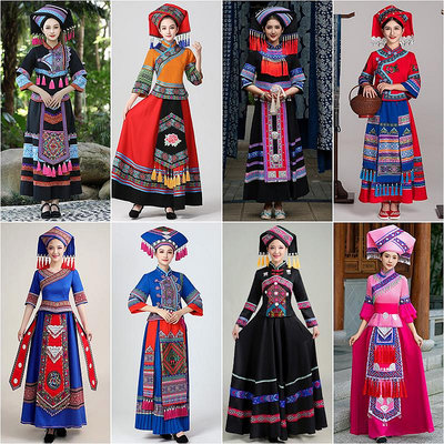 廣西壯族服裝成人南寧三月三少數民族服飾女盛裝壯錦刺繡演出長裙