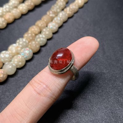 （已蒙收藏）緬甸古珠 驃國 古董琉璃 吉祥古珠 紅琉璃 戒指