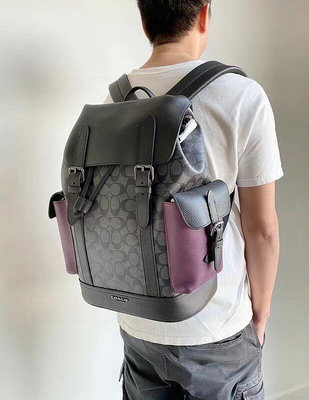 COACH新款電腦包 拼色商務後背包 旅行必備款經典雙肩包