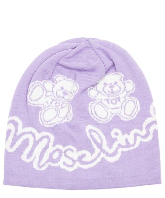 MOSCHINO 絕版精品~淡粉紫色熊熊羊毛毛線帽針織毛帽!義大利製造~