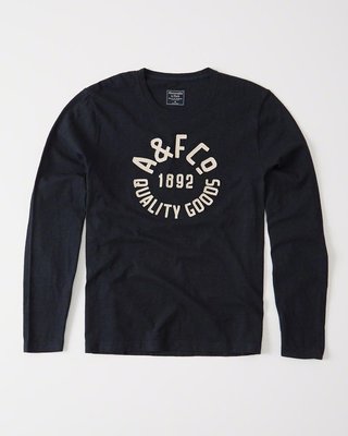 美國百分百【Abercrombie & Fitch】T恤 AF 長袖 T-shirt 麋鹿 logo 深藍 I123