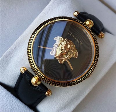 VERSACE Palazzo Empire 金色配黑色面錶盤 黑色皮革錶帶 石英 女士手錶 VCO020017 凡賽斯腕錶
