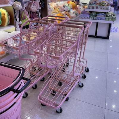 網紅雙層擺地攤小推車超市購物車商場KTV酒吧手推車拍照道具粉色