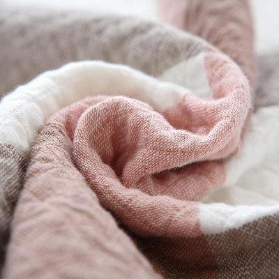 FY5E純棉枕巾一對三層紗布水洗棉褶皺枕頭巾日系格子學