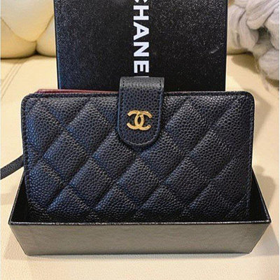 ❤️小艾精品 CHANEL 香奈兒 金/銀LOGO 荔枝紋牛皮/羊皮 中夾 皮夾 錢包 A48667