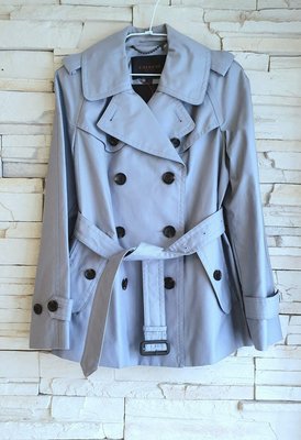 ❤特價❤全新COACH淺灰藍雙排扣風衣外套大衣