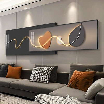 【熱賣精選】現代輕奢客廳裝飾畫大氣抽象氛圍高級感沙發背景墻掛畫LED燈壁畫