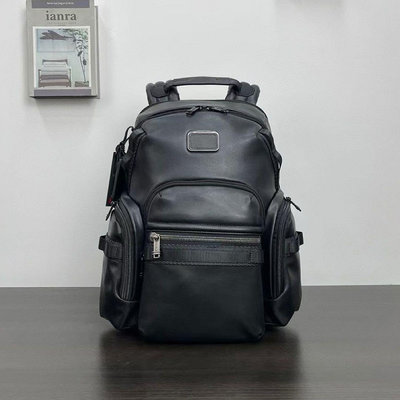 TUMI 黑色牛皮 232793D 雙肩後背包 加厚防水尼龍 背面可插行李箱 獨立筆電夾層 耐磨 商務 休閒 大容量 限量優惠