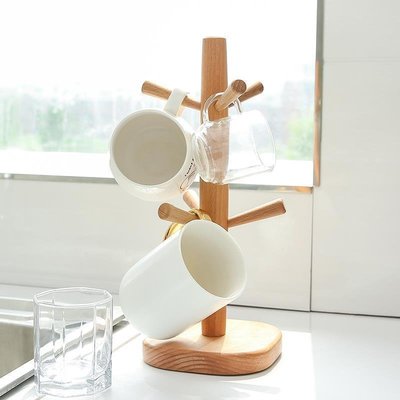北歐簡約家用創意實木水杯架咖啡杯馬克杯掛架客廳廚房